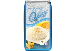 ‎Q RICE Q RICE Klebreis – Weißer, klebriger Langkornreis – Ideal für die asiatische Küche & für Desserts – 1 x 1 kg