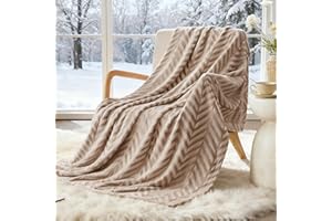 Whale Flotilla Manta para Sofá, Manta para Cama Suave, Franela Polar Cálida con Estampado de Chevron, Acogedora y Ligera para Todas Estaciones, 130 x 150 cm, Beige