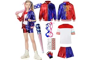 Ladhow Harle Quin Kostüm Suicid Harley Queen Kostuem fur Kinder Erwachsene mit Handschuhe Jacke T-Shirt Hose Baseballschläger für Halloween Karneval