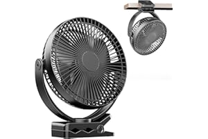 ATEngeus Mini ventilateur Pince USB 8 inch avec batterie 10000 mAh, Portable Petit Ventilateur de Bureau, 4 vitesses, double rotation à 360°, avec câble USB, convient pour les familles, les bureaux