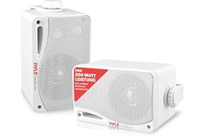 Pyle 3,5" Outdoor Lautsprecher 200W – 3-Wege Wasserdichte Lautsprecher Boxen Bluetooth für Innen & Außen mit Bassreflex – inkl. Wandhalterung & Netzteil, für Garten, Pool & Wohnzimmer (Paar)