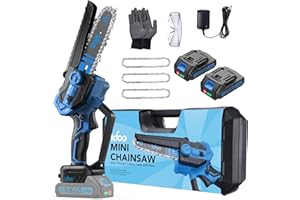 Mini piła łańcuchowa iDOO bezprzewodowa, 6-calowa elektryczna piła łańcuchowa z 3 łańcuchami do pił łańcuchowych, 2 akumulatory, ogrodowa piła łańcuchowa z blokadą zabezpieczającą