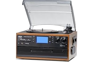 ORCC 10-in-1 Record Player, with Gift Card, Vinyl Turntable for 33/45/78 RPM, CD/USB/SD Play & Record, Bluetooth & Remote Control, FM/AM Radio for Music Lovers, Brown