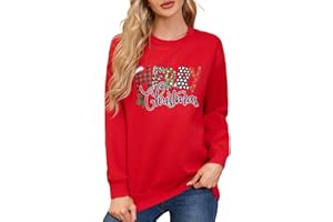 Asoodiy Christmas Sweatshirts Fleece Lined Womens Xmas Top Ladies Merry Christmas Printed Sweatshirts Pullover Blouse