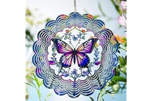 CCUUHJ Butterfly Wind Spinners Metal Hanging Wind Spinner for Outdoor & Indoor Decorations, 30cm 3D Wind Spinner for Ornament Gifts (Purple)