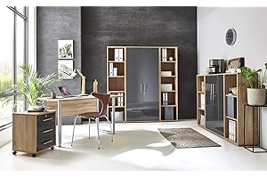 BMG-Moebel.de Büromöbel komplett Set Arbeitszimmer Office Edition Mini in Sonoma Eiche/Anthrazit Hochglanz (Set 5)