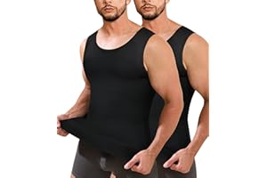 Junlan Men Compression Shirt Vest 2 Pack Slimming Body Shaper Tummy Control Shapewear Tank Tops Seamless Undershirts