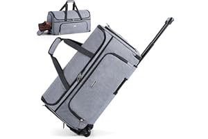 Lekespring Sac de Voyage avec Roues 55L, Housse Voyage Costume Homme, Sac de Costume Homme avec Compartiment pour Chaussures, Sac à Bagage à Main, Housses à Vêtements de Voyage, Gris