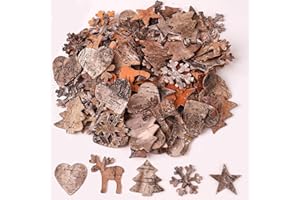 ‎HERZONE HERZONE 100pcs holz Streudeko Weihnachten aus Birkenholz Deko Winter Holz Deko Schneeflocken, Rentier, Sterne&Weihnachtsbaum - Weihnachtsschmuck, Scrap Booking