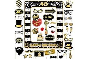 TWIRUSH 40th Birthday Photo Booth Props and Inflatable Selfie Frame, 35 Pcs 40th Funny DIY Birthday Party Props for Women Men, Black Gold Inflatable Party Photo Booth Frame