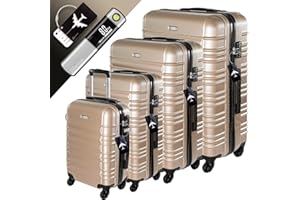 Devillo® Hartschalenkofferset 4tlg. S-M-L-XL Champagner – Trolley Koffer Set mit 4 Rollen, ABS-Hartschale, Teleskopgriff, Schloss