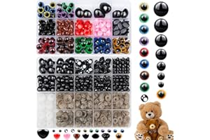 Fosdaling 720 Stück Sicherheitsaugen Knopfaugen für Häkeltiere, Bunte Glitzernde Amigurumi Augen und Sicherheitsnasen, Sicherheitsaugen Set für Gehäkelte & Puppenaugen & DIY Basteln（6-22 mm）