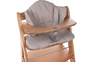 aMami Zweiteiliges Sitzkissen für Hochstuhl Hauck – Handgefertigt – Wasserdichtes Oxford-Gewebe – Antiallergisch – Bequemes Polster mit Klettverschluss - Grau