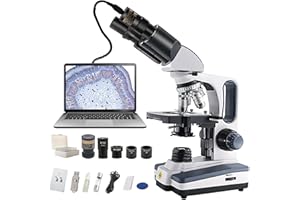 SWIFT SW350B-EC5R-5PBC - Microscopio para adultos, aumento 40X-2500X, con cámara ocular EC5R de 5 MP, WF10X/25X, oculares mecánicos, mesa de objetos mecánicos