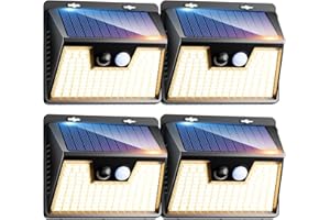 kolpop Lampe Solaire Extérieur, [Lot de 4] 140 LED Blanc Chaud Lumière Solaire Exterieur, IP65 étanche 3 Modes éclairage extérieur solaire, Lampe solaire avec détecteur de mouvement pour jardin