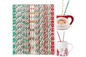 LUKIUP 50 Pièces Pailles en Papier Noël, Cocktail Pailles, Pailles en Papier Biodégradable 19.5 x 0.6 cm, pour Anniversaire Mariage Fournitures de Fête de Noël