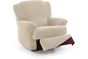 FAVERTI® Funda Super Elástica Sillón Relax de 70 a 90cm | Modelo NOVELE | Beige | Funda sillón reclinable pies Separados | Protector de Calidad de Tejido Jacquard Tacto algodón