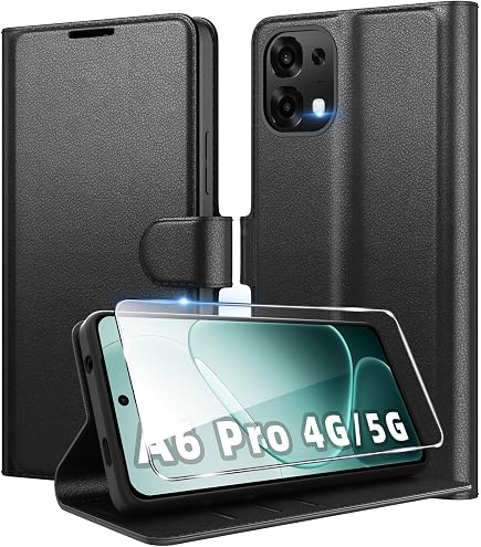JUNETOP Cover A Libro Portafoglio Per Xiaomi Redmi Note 13 4G: Custodia In Pelle PU Con Blocco RFID E 3 Slot Per Carte, Nero