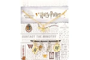 Claire's Harry Potter Collier | Collier avec breloques | Inclut l'emblème de Poudlard, la Plateforme 9 ¾, les Reliques de la Mort, le Vif d'or & le logo HP | Or, Noir & Argent