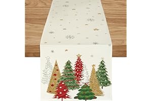 ZWJD Tischläufer Weihnachten 40x140 cm Tischläufer Beige Modern Weihnachtstischläufer Weihnachtsbäumen Schneeflocken Festliche Weihnachtsdeko Tisch für Winter, Feiertage, Esszimmer &Wohnzimmer