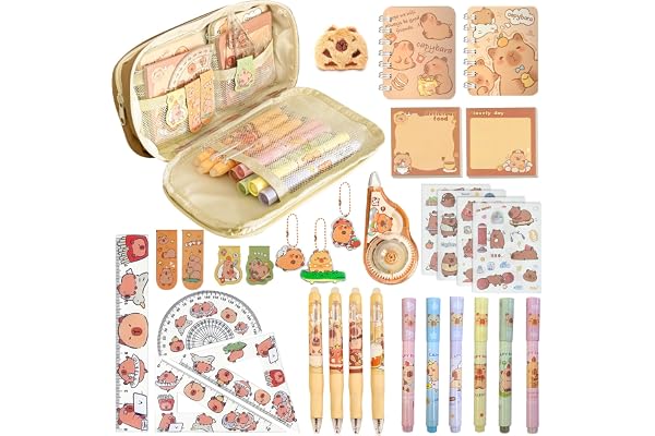 GTNCE Pennfodral Capybara Kawaii brevpapper set 27 st set brevpapper Capybara Box penna anteckningsbok Capybara skolmaterial presentidé flicka pojke capibara födelsedag jul