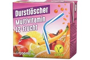 ‎DURSTLÖSCHER Durstlöscher Multivitamin 12 x 500 ml: Erfrischungsgetränk mit Fruchtsaft aus 12 Früchten, Pfandfreies Trinkpäckchen, Vegan, Fruchtsaftgetränk ohne Kohlensäure, Ideal Für Unterwegs & Zuhause