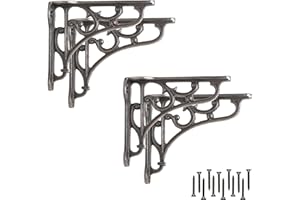 EDUWURXS Industrial Cast Iron Ornate Shelving Brackets Pack of 4 3X4 Heavy Duty Wall Brackets for Shelves, Kitchen Shelves, Living Room, Additional