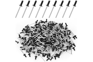 Kayqbonke Förpackning med 200 blindnitar aluminiumnitar popnitar 4 mm x 10 mm blindnitar antracit stort huvud svart popnitar set för byggnader, fartyg, bilar och möbler