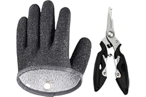 ‎JADIN Jadin Angelhandschuhe Wasserdicht, Schnittfeste Angelhandschuhe Raubfisch Verhindern Stiche und Bisse, Angelzubehör Set Inklusive Stichfeste Handschuhe mit Magnetanhänger Multifunktionaler Angelzange