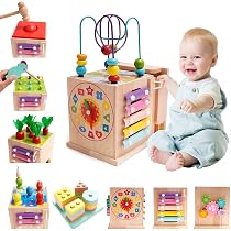 Cube D'Activité 5 En 1 Montessori - Jouet Bois 49 Pièces Pour Enfant 1-3 Ans