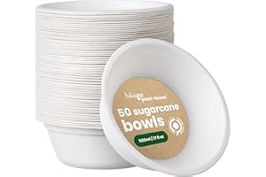 HAAGO 50 Eco-Friendly Sugarcane Bowls Biodegradable & Compostable (500ml)