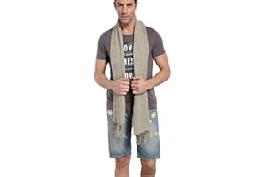 Prettystern Homme Lin cheche 195cm longue Écharpe Foulard Printemps et d´Été Casual avec frangé