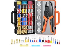 Preciva 6-teiliges Crimpzangen-Set mit 395 Stück für Schrumpfschlauchklemmen, isolierte Klemmen, blanke Klemmen, Sicherungsringklemmen, Rohrklemmen, Solarklemmen Crimpzangen mit austauschbaren Backen