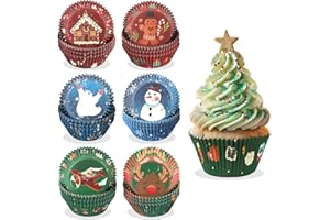 Kalolary - Juego de 300 moldes de papel de Navidad para magdalenas, diseño de copos de nieve, copos de nieve, alce, muñeco de nieve, envoltorios de cupcakes para hornear decoraciones de tartas de
