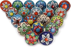 FURNISHFUL FINESSE Keramikknöpfe, Küchenschrank-Zuggriff, mehrfarbig, verschiedene Knäufe, Schrankknöpfe für Kommodenschubladen, Kleiderschränke, Boho-Raum, dekorative, bunte Möbelknöpfe, 20er-Pack