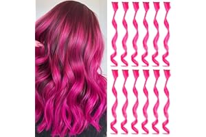 ARFMAGET Extensiones de cabello de color rosa con clip para niñas de 22 pulgadas, extensiones de cabello onduladas rizadas coloridas para fiestas, accesorios para el cabello para niños y mujeres (12 unidades