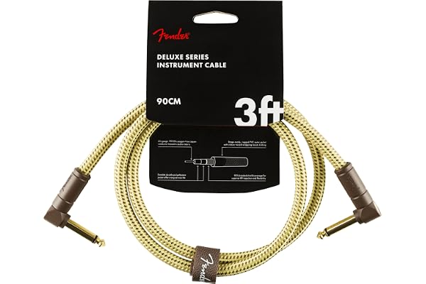 DELUXE 3' INST CABLE ANGLE TWD | Kort gitaarkabel för pedalbräda, 24-karats vergulde 1/4" jackpluggen, 99% syrefri köpare, haaks/haaks, ruisarm