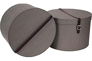 Bigso Box of Sweden Scatole porta vestiti con coperchio – Contenitori per vestiti con cinturino in pelle – Set da 2 diverse scatole rotonde con coperchio con effetto lino – grigio