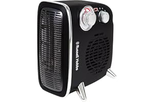 Russell Hobbs 1800W/1.8KW Vertical/Horizontal Retro Fan Heater with Variable temperature thermostat in Black, 2 Heat Settings, Overheat Protection, 20m² Room Size, RHRETHFH1001B with 2 Year Guarantee