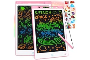 Tesmien 2 Pack LCD Writing Tablet for Kids, 8.5 inch Colorful Doodle Board Drawing Tablet Board Scribbler Drawing Pads Learning Toys for 3 4 5 6 7 Girls Boys, Free Cartoon Stickers (Purple+Pink)