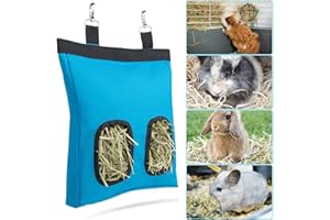 beueyfr Rabbit Hay Feeder Bag, Guinea Pig Hay Feeder Holder，Blue Hanging Feeding Hay for Small Animals 600D Oxford Cloth Fabric