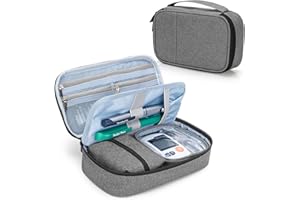 CURMIO Diabetic Supplies Bag for Glucose Meter, Medication, Insulin Pens and Other Diabetes Care Supplies, Diabetes Travel Organizer Case with Detachable Pouches, Grey (Bag Only)