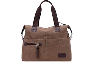 DIRRONA Moda Lienzo Bolsos Bandolera Casual Bolso de Mujer Grande Viajes Bolso Bandolera Bolsa de Lona Trabajo Compras Bolsos Cruzados Multibolsillos Uso Diario Marrón