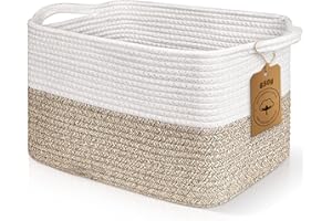 Lychico Cotton Rope Woven Basket with Handles for Shelves,Toys,Book, Cloth Storage Baskets Bin for Organizing, 33x25x22.5cm Toy Decorative Organizer for Living Room, Bathroom - White&Brown