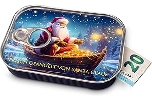 Schöne Güter Geldgeschenk Verpackung Weihnachten SANTA CLAUS Sardinendose Geld Geschenkverpackung oder Geldgutschein Nikolaus, X-Mas, Wichteln | inkl Aufkleber für individuelle Botschaft | made by