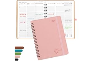 FASOOD Agenda Settimanale 2024, Agenda Appuntamenti 12 Mesi (da Gennaio 2024 a Dicembre 2024) Copertina dell'agenda Scolastica con Robusto Agenda in Pelle PU per (Rosa)