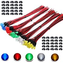 Lot 65 LEDs 5mm Vert Pré-câblées 12V + 65 Supports – Idéal Pour Voiture, Moto, Jouets, Modélisme, Décoration DIY