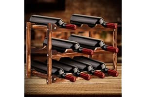 Sölmo Drewniany regał na wino, ciemnobrązowy, do przechowywania butelek, na 12 butelek, wytrzymały, wysokiej jakości, łatwy w montażu, zestaw 1-28 x 21 x 42,5 cm