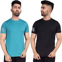 ADDIZ Men's Regular Fit Plain Men's Sports T-Shirt Multi Colour (Pack of 2)
