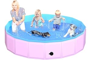 CACSPS Faltbarer Hundepool, 220 x 30 cm Kinderpool aus Hartplastik, rutschfeste Hundebadewanne für den Außenbereich, zusammenklappbarer Hundeschwimmpool für Kinder, Hunde und Haustiere (Rosa)